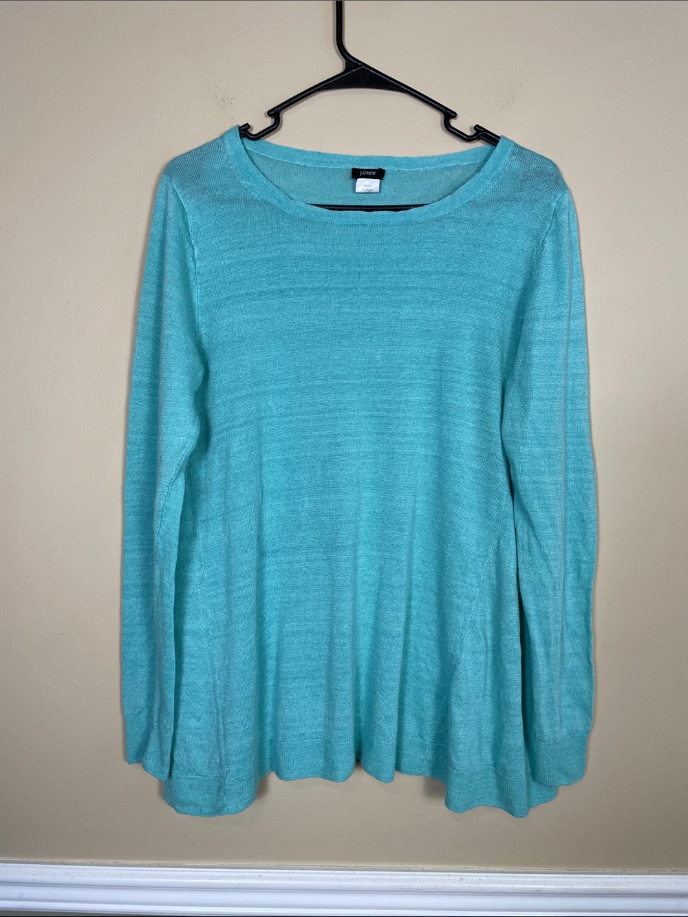 J. Crew Women's Knit Linen Aqua Blue Soft Comfy Long Sleeve Shirt